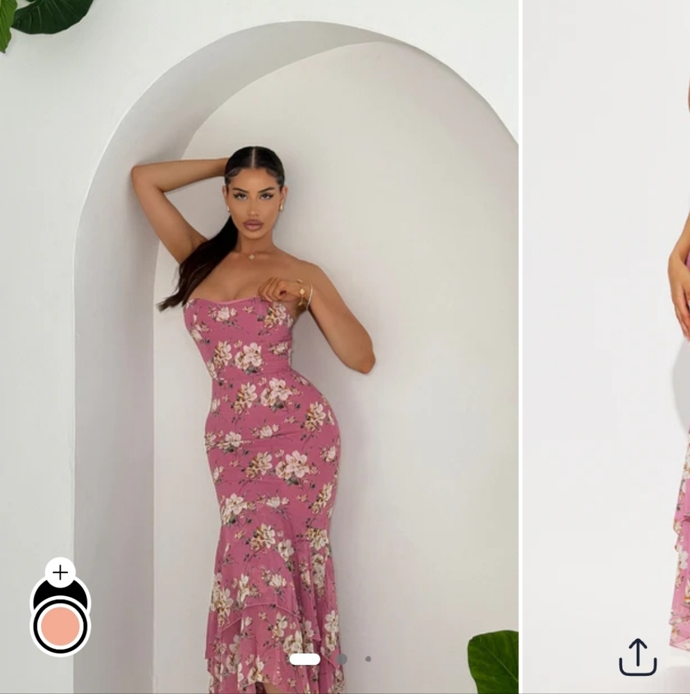 Fashion Nova Strapless Floral Dress in Pink